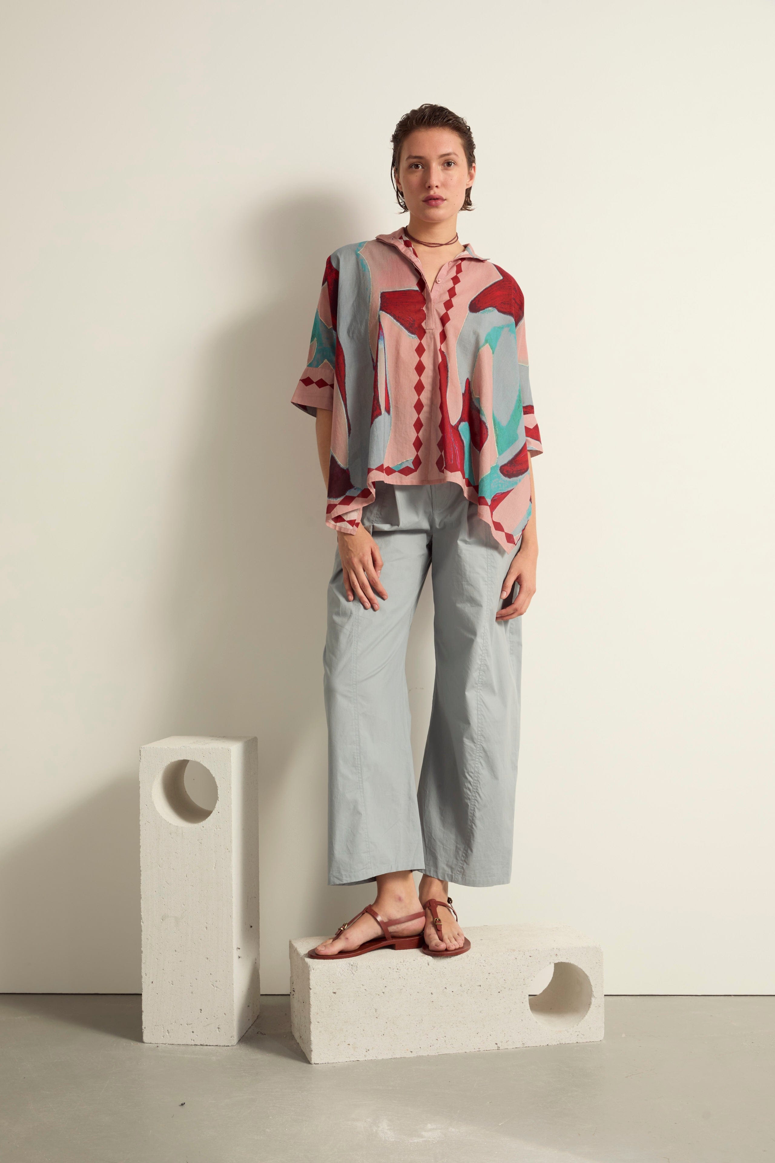 BLOUSE HERACLES IMPRIME CACTUS - DUSTY PINK