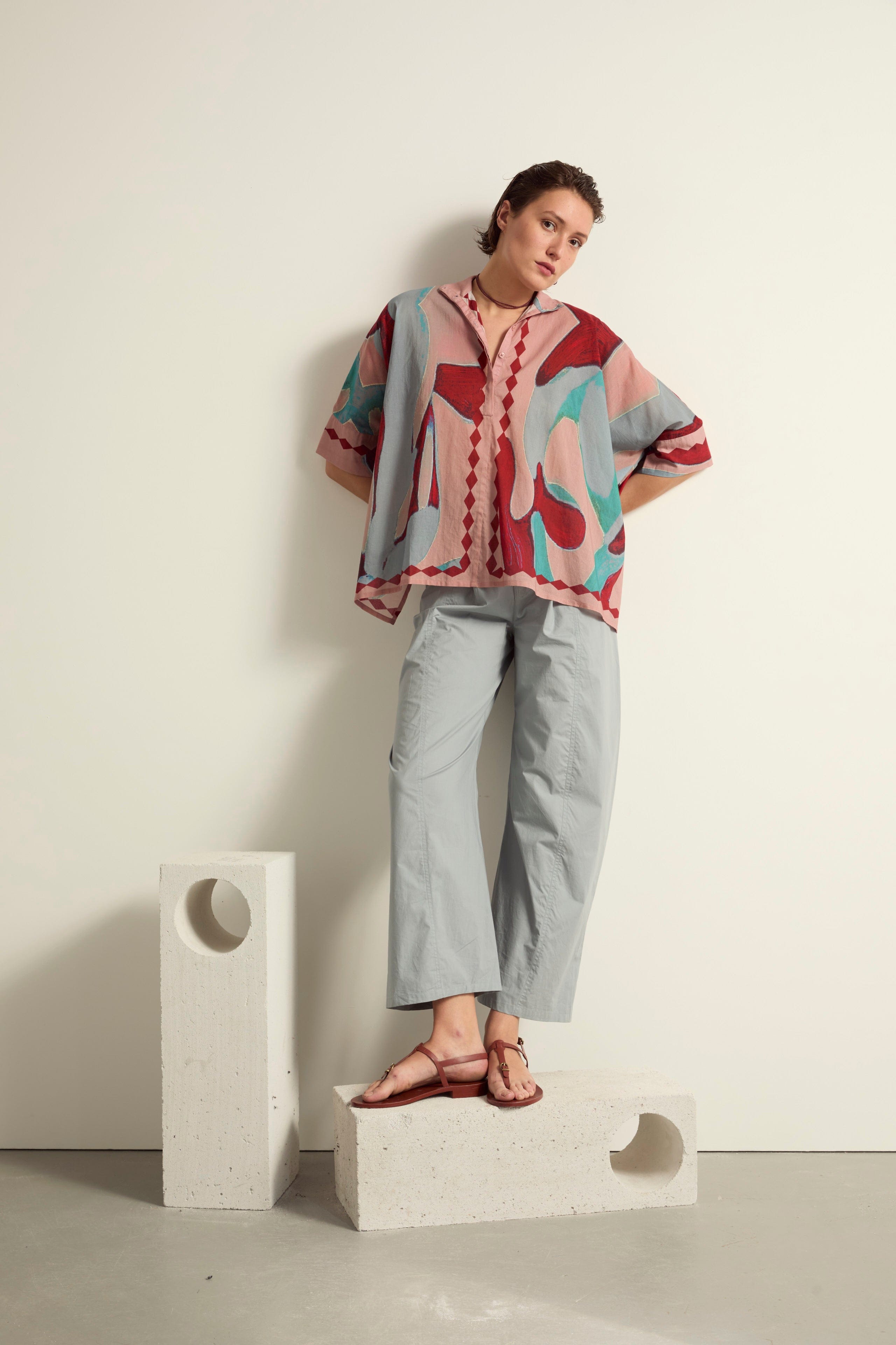 BLOUSE HERACLES IMPRIME CACTUS - DUSTY PINK