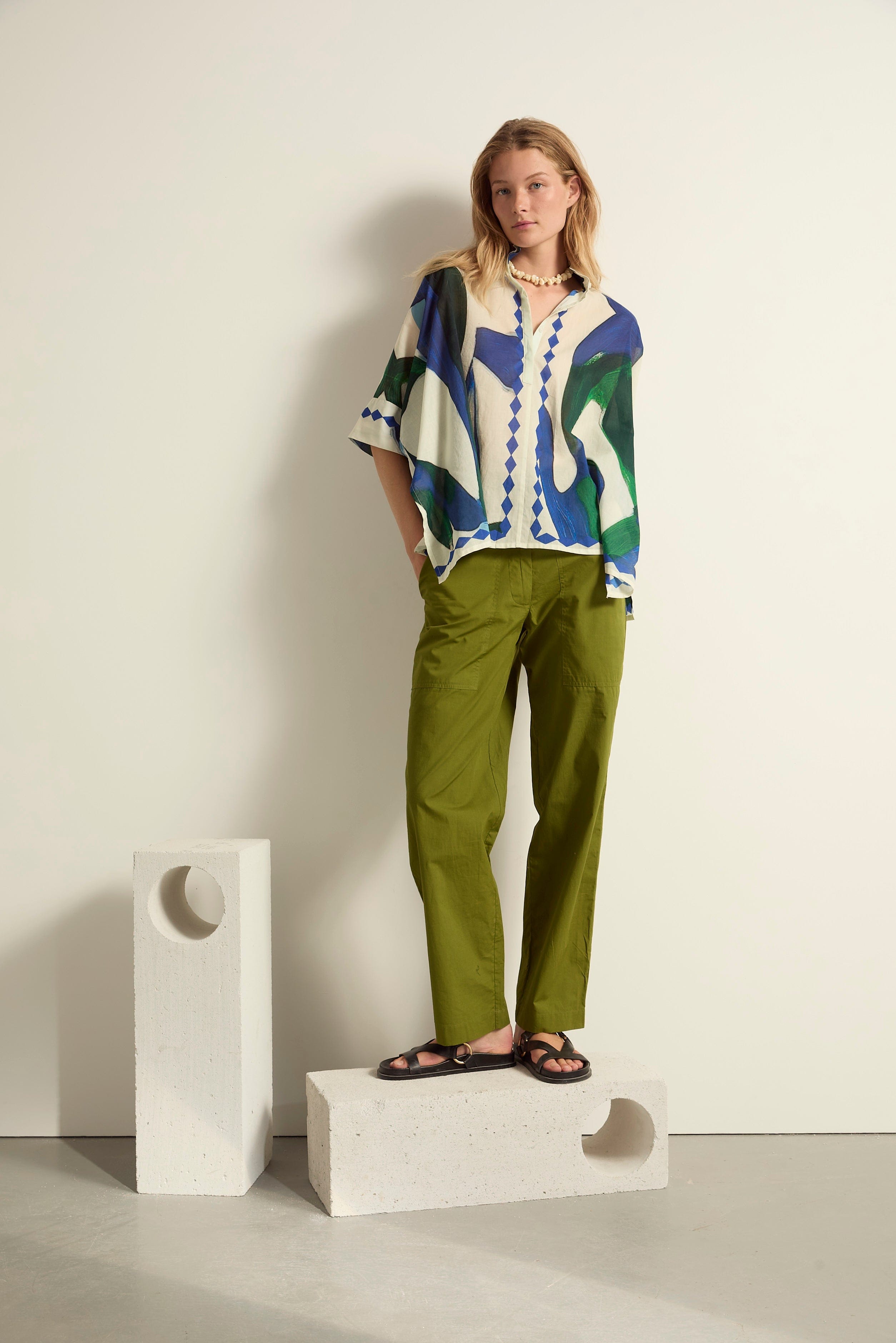 BLOUSE HERACLES IMPRIME CACTUS - LAPIS BLUE