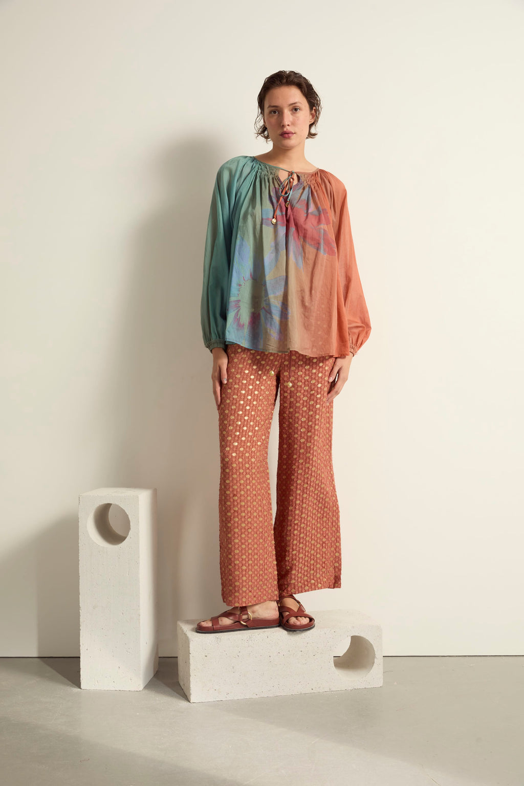 PANTALON ALBA LUREX PLUMETIS - ROSEWOOD