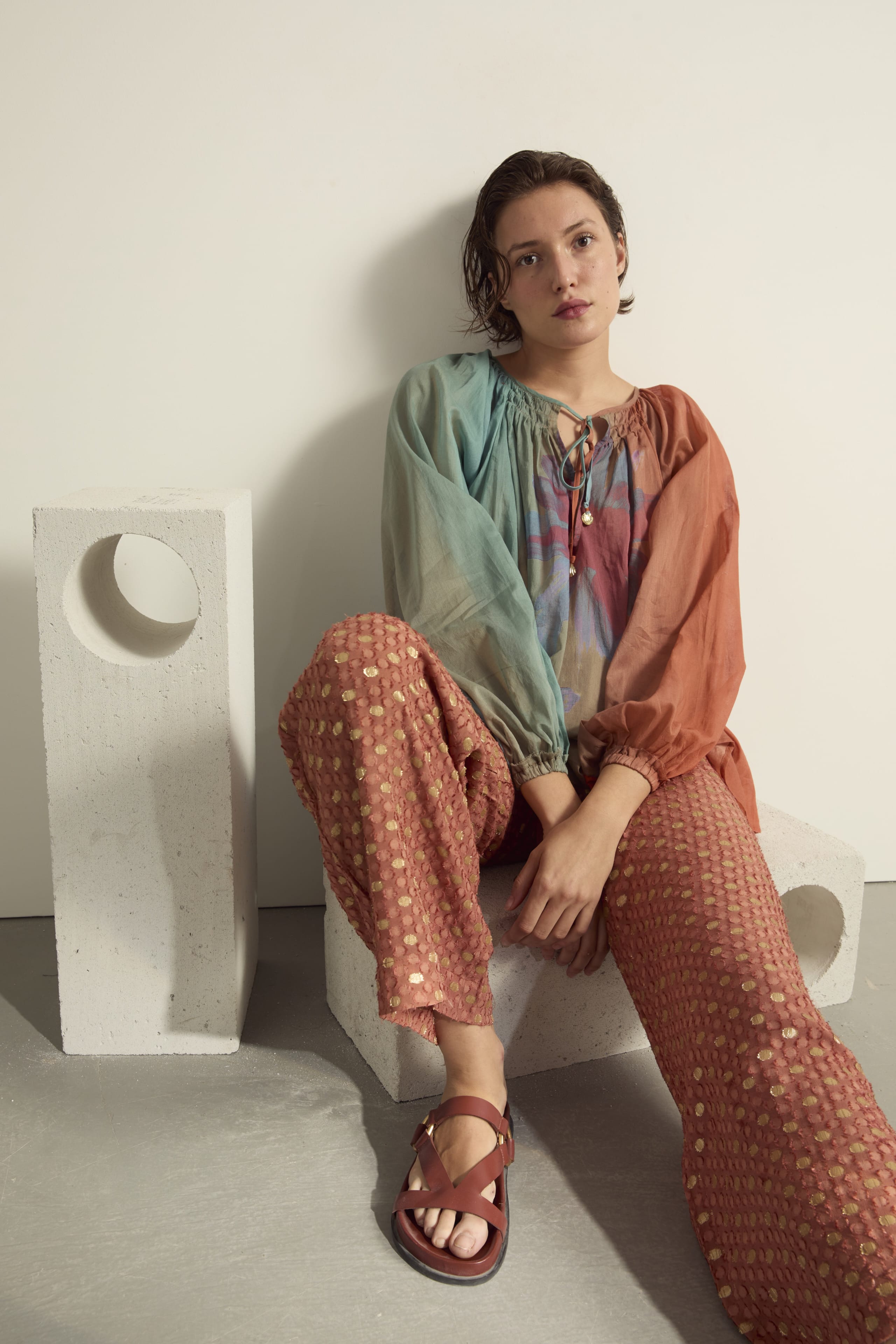 PANTALON ALBA LUREX PLUMETIS - ROSEWOOD