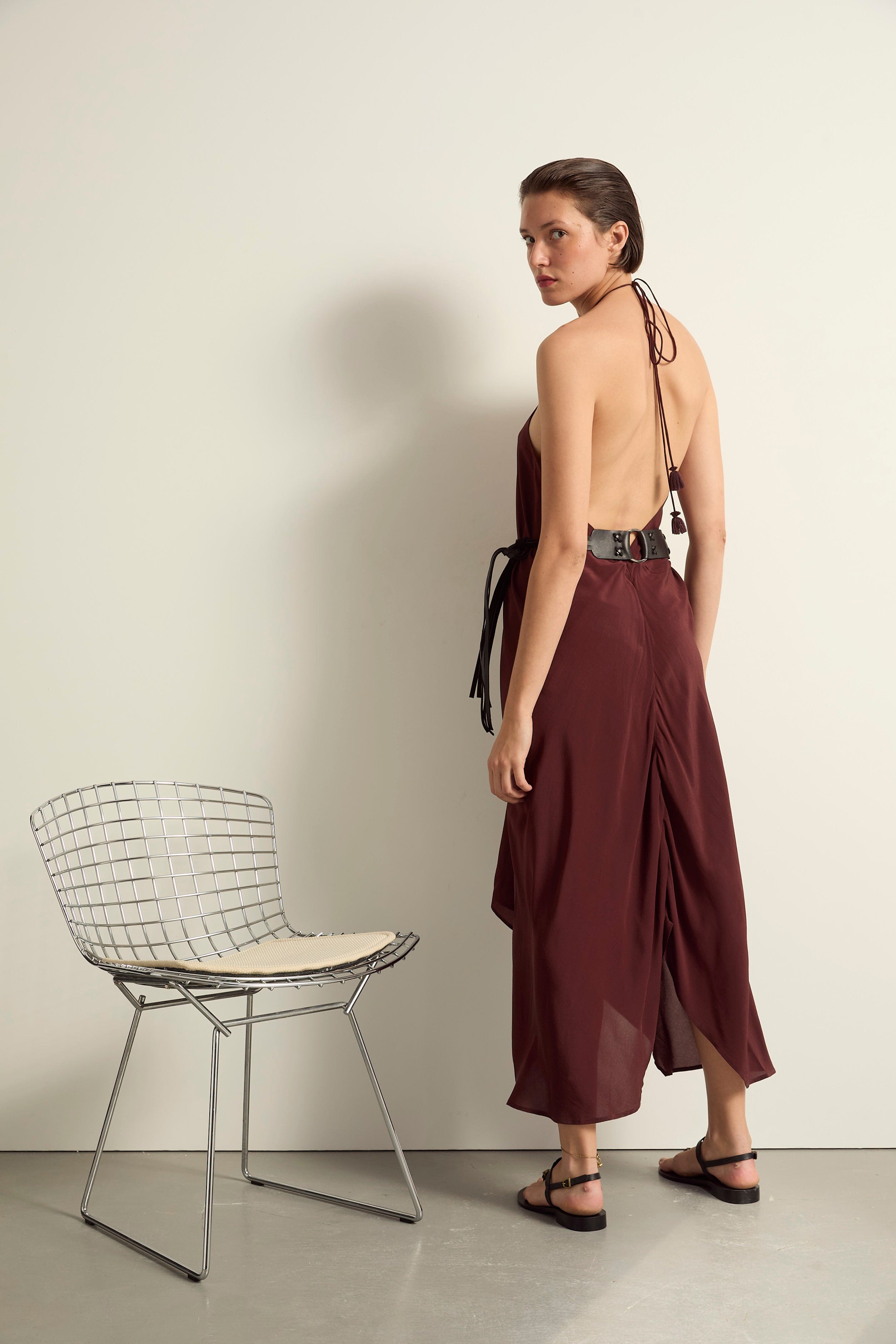 ROBE IVINA SOIE - BURGUNDY