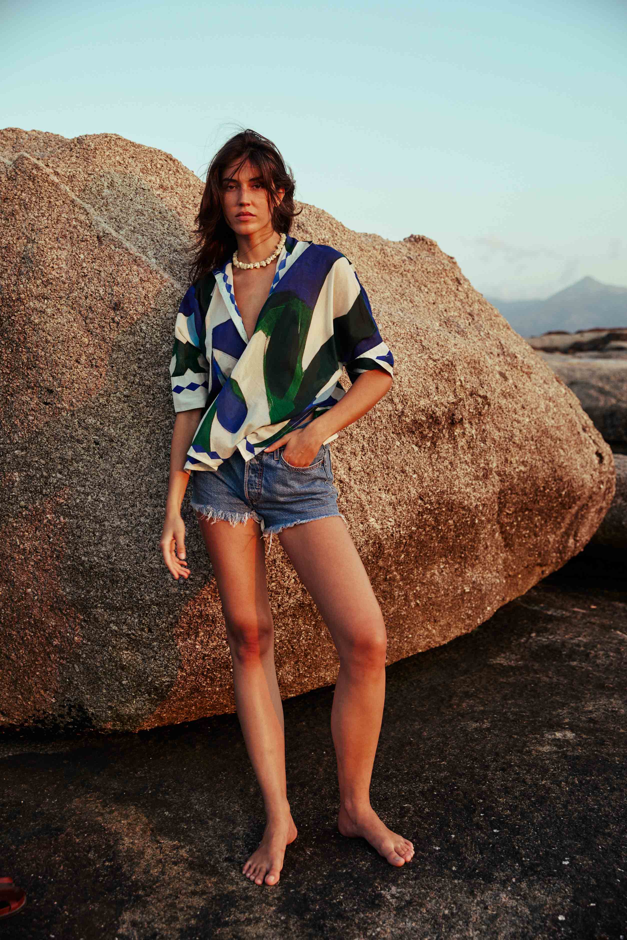 BLOUSE HERACLES IMPRIME CACTUS - LAPIS BLUE